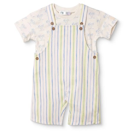 Mothercare Erkek Bebek Şort Salopet-Tshirt Çizgili Düğmeli Bisiklet Yaka Kısa Kol Reçme