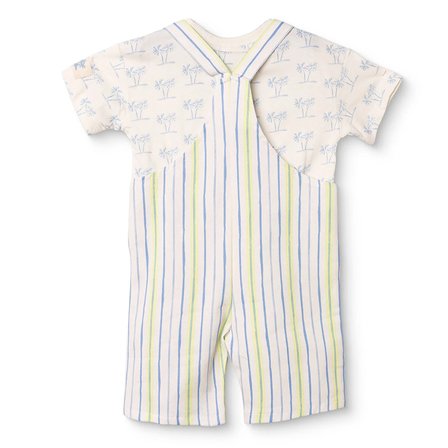 Mothercare Erkek Bebek Şort Salopet-Tshirt Çizgili Düğmeli Bisiklet Yaka Kısa Kol Reçme