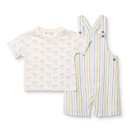 Mothercare Erkek Bebek Şort Salopet-Tshirt Çizgili Düğmeli Bisiklet Yaka Kısa Kol Reçme