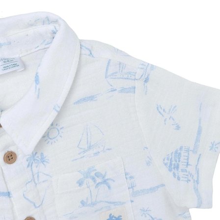 Mothercare Erkek Bebek Kısa Tulum Palmiye Baskılı Düğmeli Gömlek Yaka Kısa Kol Reçme