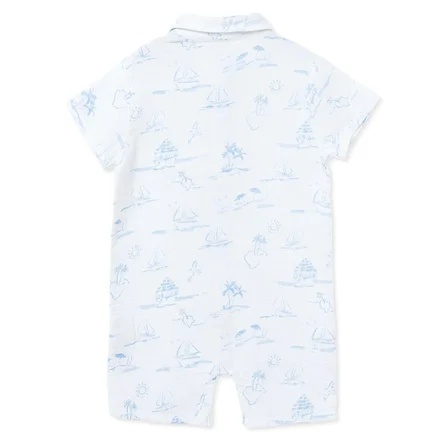 Mothercare Erkek Bebek Kısa Tulum Palmiye Baskılı Düğmeli Gömlek Yaka Kısa Kol Reçme