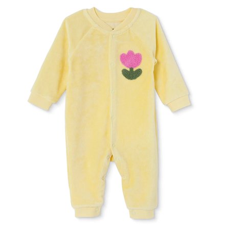 HelloBaby Kız Bebek Kadife Tulum Çiçek Baskılı Çıtçıtlı Bisiklet Yaka Uzun Kol Patiksiz