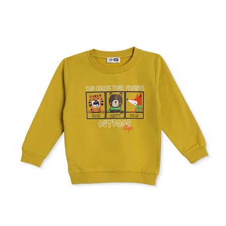 HelloBaby Erkek Bebek Sweatshirt Hayvan Baskılı Bisiklet Yaka Long Sleeve