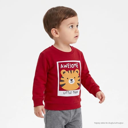 HelloBaby Erkek Bebek Sweatshirt Kaplan Baskılı Bisiklet Yaka Uzun Kol