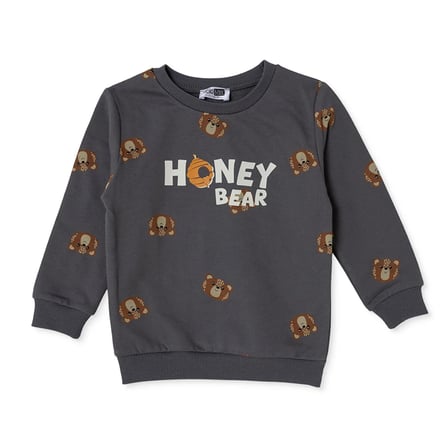 HelloBaby Erkek Bebek Sweatshirt Ayı Baskılı Bisiklet Yaka Uzun Kol