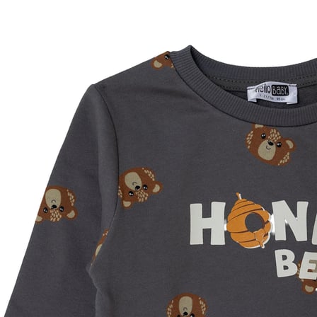 HelloBaby Erkek Bebek Sweatshirt Ayı Baskılı Bisiklet Yaka Uzun Kol