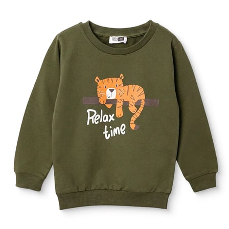 HelloBaby Erkek Bebek Sweatshirt Kaplan Baskılı Bisiklet Yaka Uzun Kol