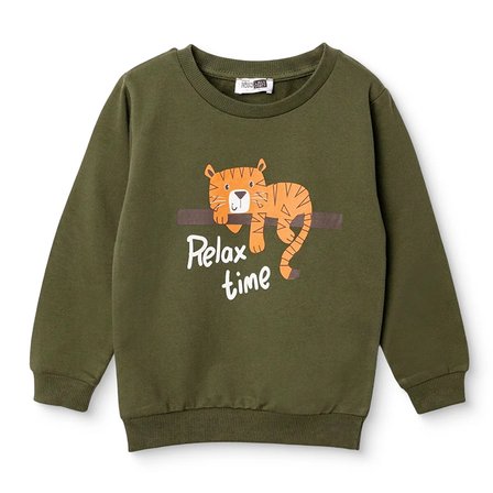 HelloBaby Erkek Bebek Sweatshirt Kaplan Baskılı Bisiklet Yaka Uzun Kol