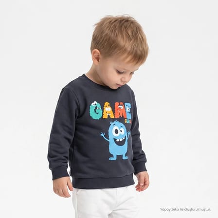 HelloBaby Erkek Bebek Sweatshirt Hayvan Baskılı Bisiklet Yaka Uzun Kol