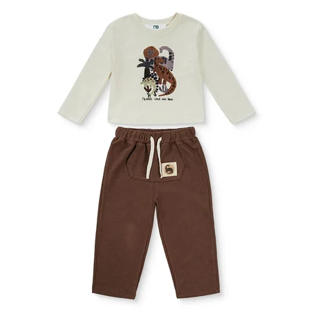Mothercare Erkek Bebek Tişört-Pantolon Dinozor Baskılı Bağcıklı Bisiklet Yaka Uzun Kol Duble