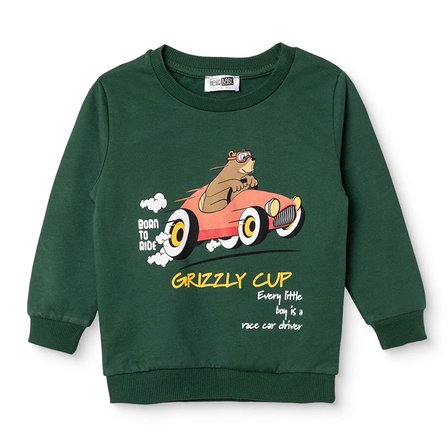 HelloBaby Erkek Bebek Sweatshirt Ayı Baskılı Bisiklet Yaka Uzun Kol