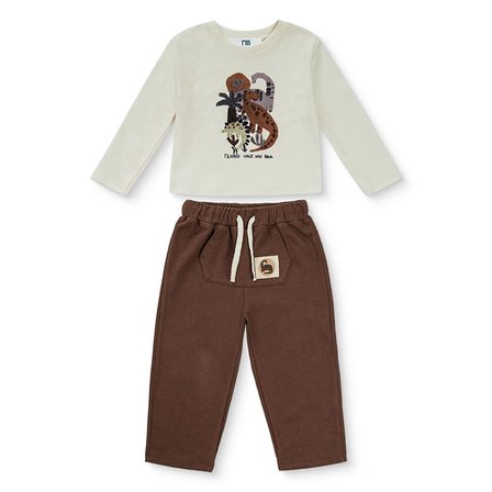 Mothercare Erkek Bebek Tişört-Pantolon Dinozor Baskılı Bağcıklı Bisiklet Yaka Uzun Kol Duble