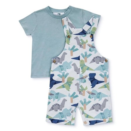 Mothercare Erkek Bebek Şort Salopet-Tshirt Dinozor Baskılı Bisiklet Yaka Kısa Kol Reçme