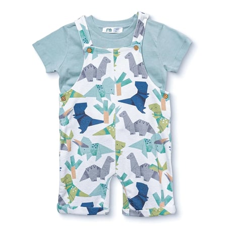 Mothercare Erkek Bebek Şort Salopet-Tshirt Dinozor Baskılı Bisiklet Yaka Kısa Kol Reçme