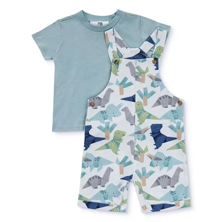 Mothercare Erkek Bebek Şort Salopet-Tshirt Dinozor Baskılı Bisiklet Yaka Kısa Kol Reçme