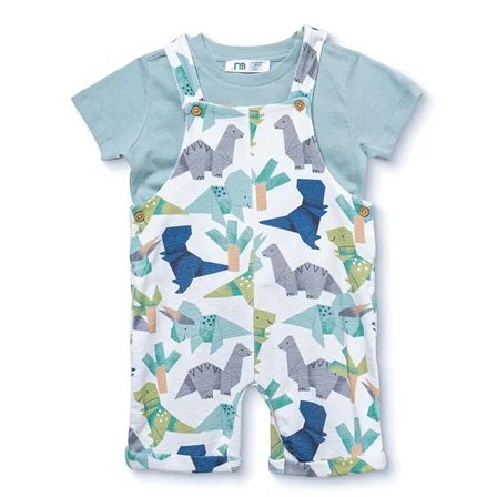 Mothercare Erkek Bebek Şort Salopet-Tshirt Dinozor Baskılı Bisiklet Yaka Kısa Kol Reçme