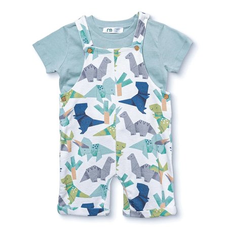 Mothercare Erkek Bebek Şort Salopet-Tshirt Dinozor Baskılı Bisiklet Yaka Kısa Kol Reçme