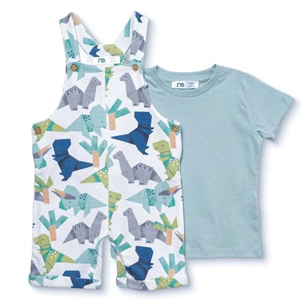 Mothercare Erkek Bebek Şort Salopet-Tshirt Dinozor Baskılı Bisiklet Yaka Kısa Kol Reçme