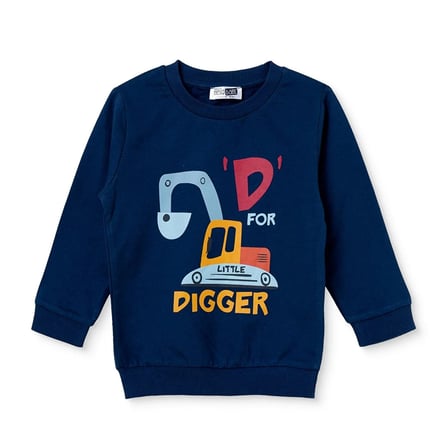 HelloBaby Erkek Bebek Sweatshirt İş Makinası Baskılı Bisiklet Yaka Uzun Kol