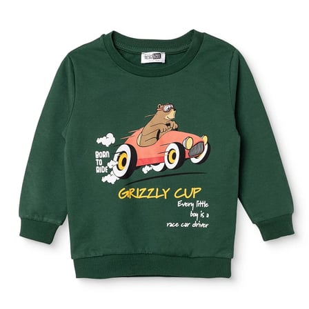 HelloBaby Erkek Bebek Sweatshirt Ayı Baskılı Bisiklet Yaka Uzun Kol