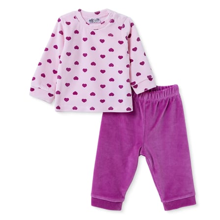 HelloBaby Kız Bebek Kadife Sweatshirt-Alt Kalp Baskılı Çıtçıtlı Bisiklet Yaka Uzun Kol Patiksiz