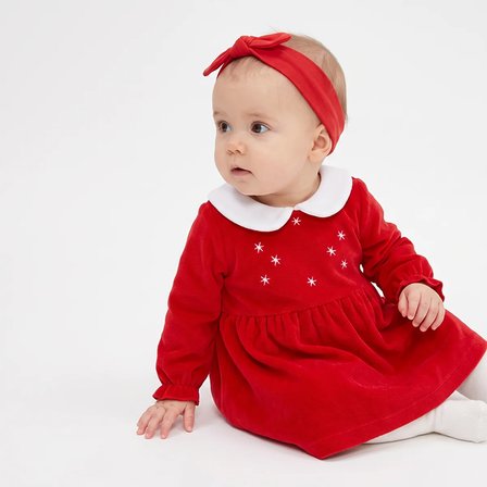 HelloBaby Kız Bebek Elbise Yıldız Baskılı Çıtçıtlı Bisiklet Yaka Uzun Kol Reçme