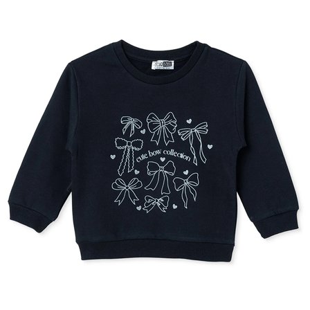 HelloBaby Kız Bebek Sweatshirt Fiyonk Baskılı Bisiklet Yaka Long Sleeve
