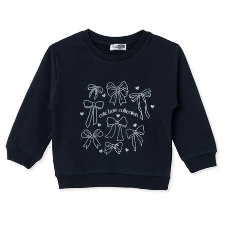 HelloBaby Kız Bebek Sweatshirt Fiyonk Baskılı Bisiklet Yaka Long Sleeve