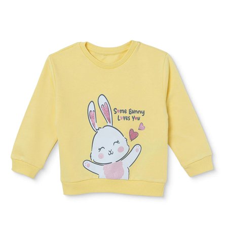 HelloBaby Kız Bebek Sweatshirt Tavşan Baskılı Bisiklet Yaka Long Sleeve