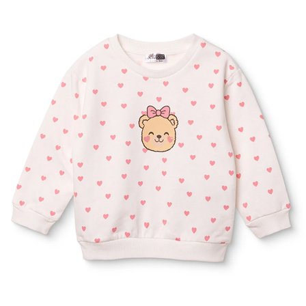 HelloBaby Kız Bebek Sweatshirt Ayı Baskılı Bisiklet Yaka Long Sleeve