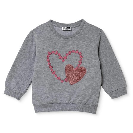 HelloBaby Kız Bebek Sweatshirt Kalp Baskılı Bisiklet Yaka Long Sleeve
