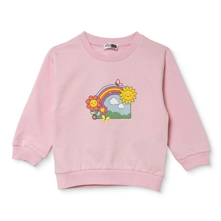 HelloBaby Kız Bebek Sweatshirt Çiçek Baskılı Bisiklet Yaka Long Sleeve