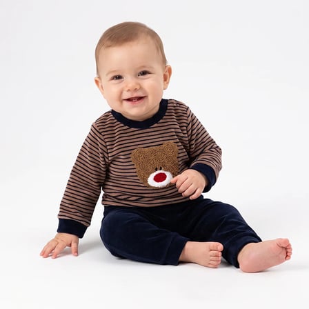 HelloBaby Erkek Bebek Kadife Sweatshirt-Alt Ayı Baskılı Çıtçıtlı Bisiklet Yaka Uzun Kol Patiksiz