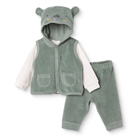 HelloBaby Erkek Bebek Sweatshirt-Yelek-Alt Ayı Baskılı Çıtçıtlı Kapüşonlu Long Sleeve Patiksiz