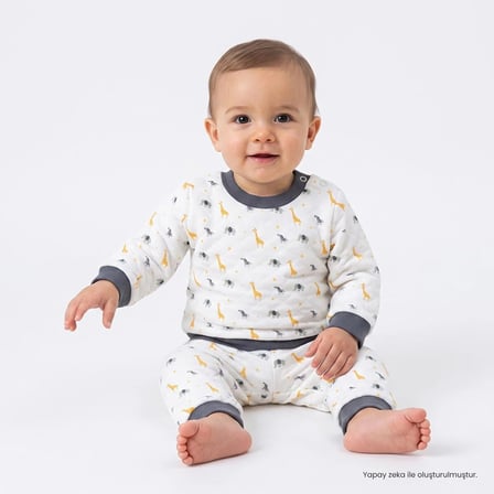 HelloBaby Erkek Bebek Sweatshirt-Alt Hayvan Baskılı Çıtçıtlı Bisiklet Yaka Uzun Kol Ribanalı