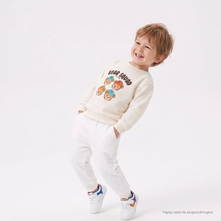 HelloBaby Erkek Bebek Sweatshirt Ayı Baskılı Bisiklet Yaka Long Sleeve