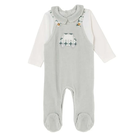HelloBaby Erkek Bebek Kadife Tulum Araba Baskılı Düğmeli Gömlek Yaka Uzun Kol Patikli