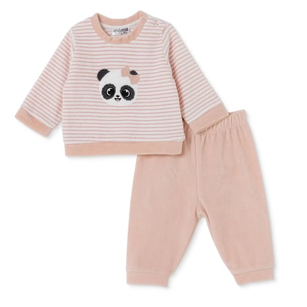 HelloBaby Kız Bebek Kadife Sweatshirt-Alt Ayı Baskılı Çıtçıtlı Bisiklet Yaka Uzun Kol Patiksiz