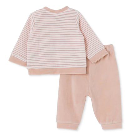 HelloBaby Kız Bebek Kadife Sweatshirt-Alt Ayı Baskılı Çıtçıtlı Bisiklet Yaka Uzun Kol Patiksiz