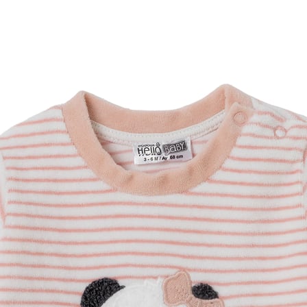 HelloBaby Kız Bebek Kadife Sweatshirt-Alt Ayı Baskılı Çıtçıtlı Bisiklet Yaka Uzun Kol Patiksiz