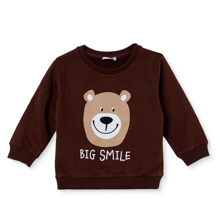 HelloBaby Erkek Bebek Sweatshirt Ayı Baskılı Bisiklet Yaka Uzun Kol