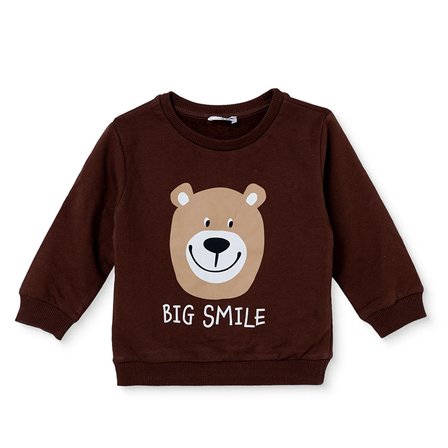 HelloBaby Erkek Bebek Sweatshirt Ayı Baskılı Bisiklet Yaka Uzun Kol