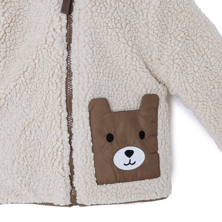 Midimod Erkek Bebek Mont Ayı Baskılı Fermuarlı Kapüşonlu Long Sleeve