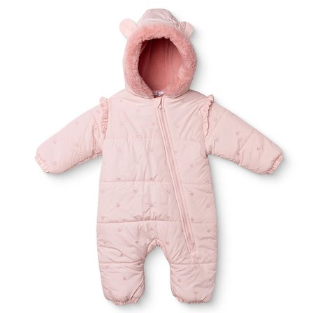 Midimod Kız Bebek Astronot Tulum Kalp Baskılı Fermuarlı Kapüşonlu Long Sleeve Lastikli