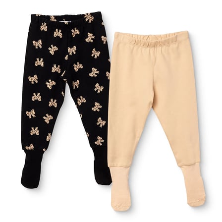 HelloBaby Kız Bebek 2li Pantolon Fiyonk Baskılı Çoraplı