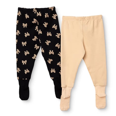 HelloBaby Kız Bebek 2li Pantolon Fiyonk Baskılı Çoraplı