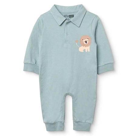 HelloBaby Erkek Bebek Tulum Hayvan Baskılı Çıtçıtlı Gömlek Yaka Uzun Kol Ribanalı