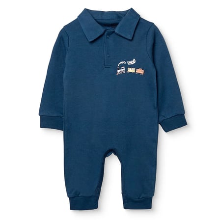 HelloBaby Erkek Bebek Tulum Taşıtlar Baskılı Çıtçıtlı Gömlek Yaka Uzun Kol Ribanalı