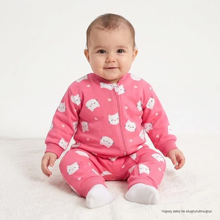 HelloBaby Kız Bebek Uyku Tulumu Hayvan Baskılı Fermuarlı Bisiklet Yaka Uzun Kol Ribanalı