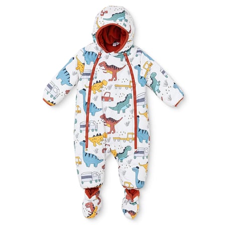 Midimod Erkek Bebek Astronot Tulum Dinozor Baskılı Fermuarlı Kapüşonlu Long Sleeve Lastikli